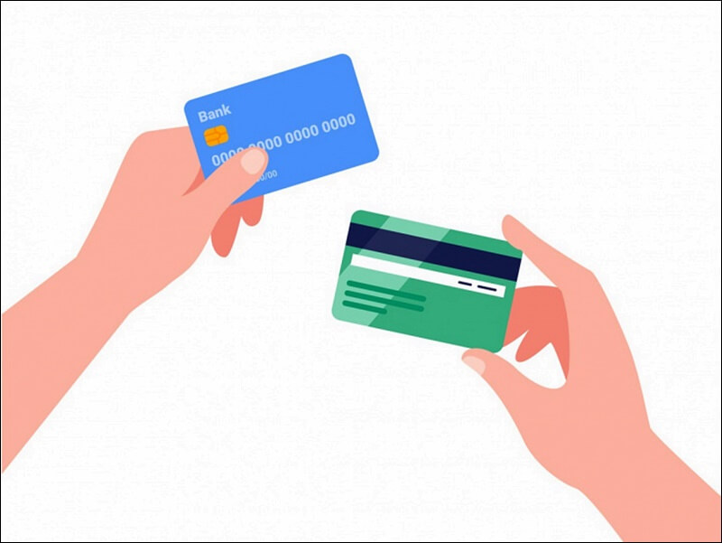 양 손으로 카드를 들고 있는 일러스트 만화