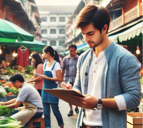 시장에서 조사중인 남성 이미지