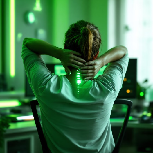 일하는 도중 스트레칭을 하는 여자