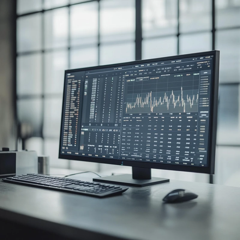 실시간 Forex 차트와 경제 뉴스가 분석되는 화면, 환율 정보의 정교한 이해를 도와주는 데이터 중심의 장면