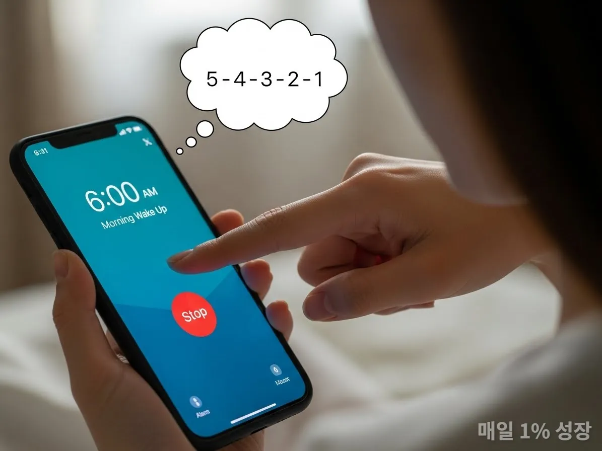 알람을 끄며 5초 카운트다운을 하는 모습