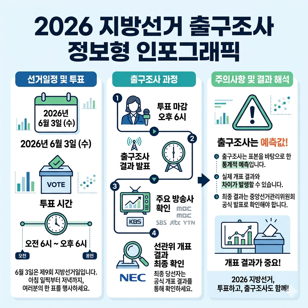 2026 지방선거 출구조사 발표 시간·확인 방법·주의사항 인포그래픽