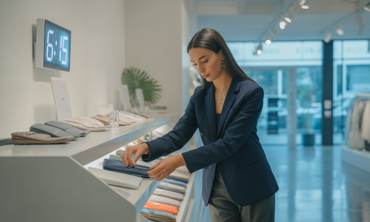 단기간 근무자 (서점의 책을 진열하고 있는 여자의 모습)