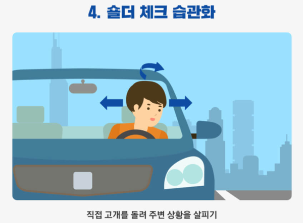 자동차 사각지대 숄더체크하는 모습 사진