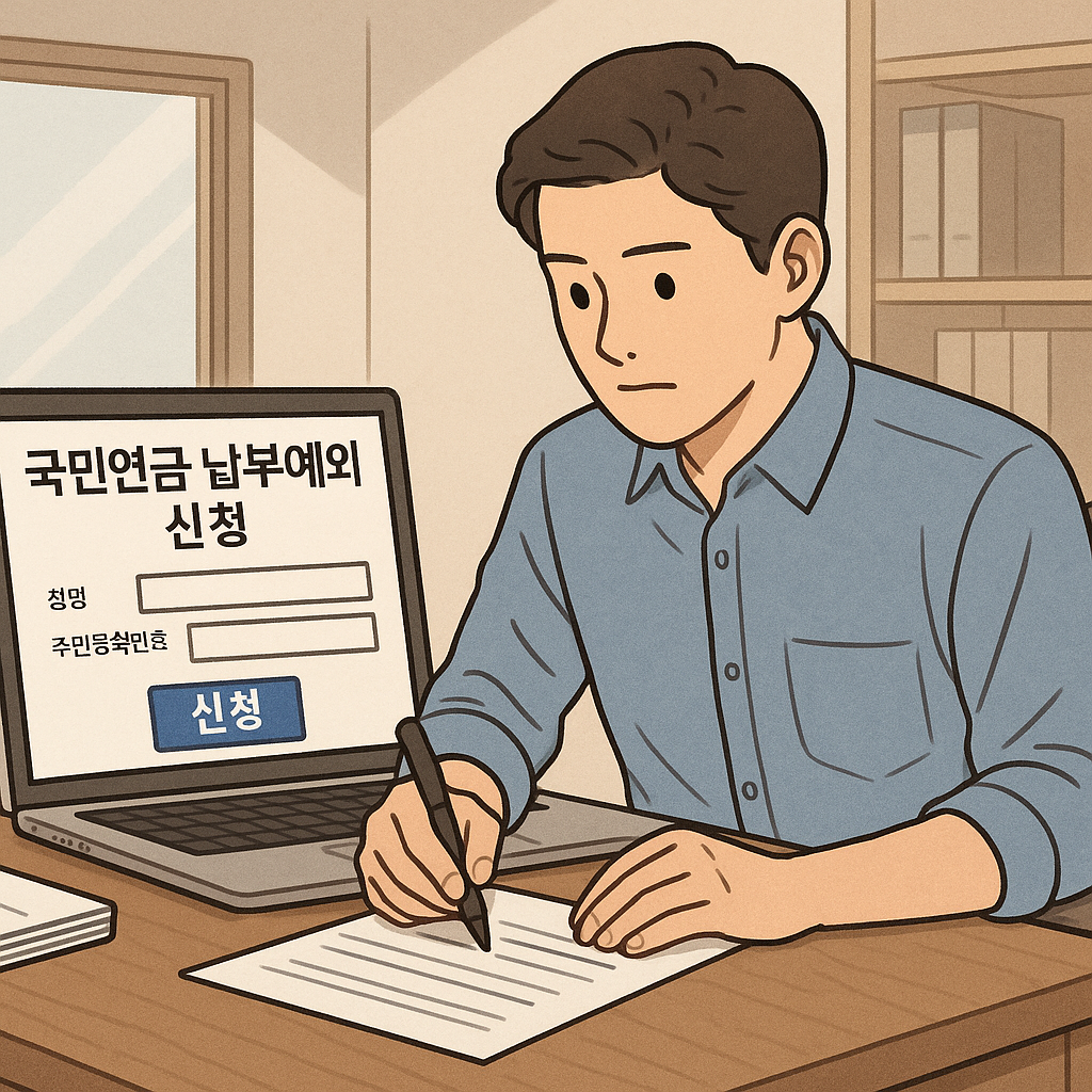 실직 후 국민연금 납부를 유예 신청하는 직장인의 모습