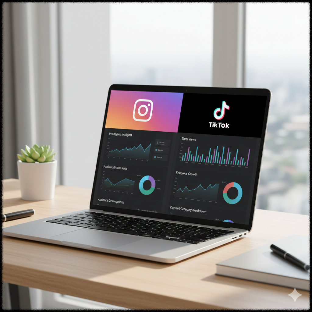TikTok과 Instagram의 콘텐츠 성과 데이터를 비교하는 모습