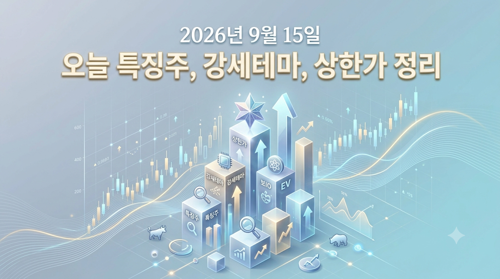 2026년 9월 15일 오늘 특징주, 강세테마, 상한가 종목 썸네일 이미지