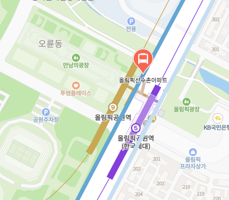 올림픽선수촌아파트에서 인천공항 리무진 공항버스(6300번) 지도 위치