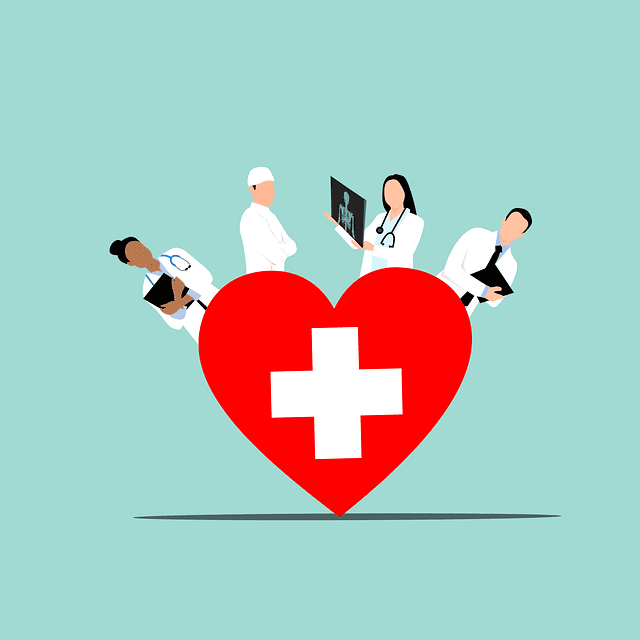 병원마크와4명의의사