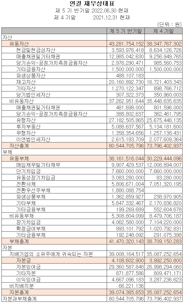 네온테크 - 재무상태표