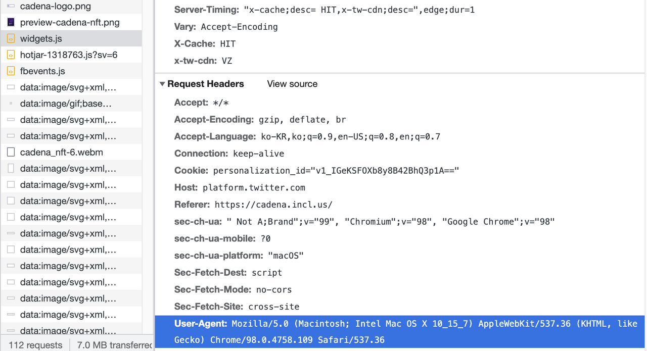 Server 헤더: ORIGIN 서버의 소프트웨어 정보를 포함한 응답 헤더 예시