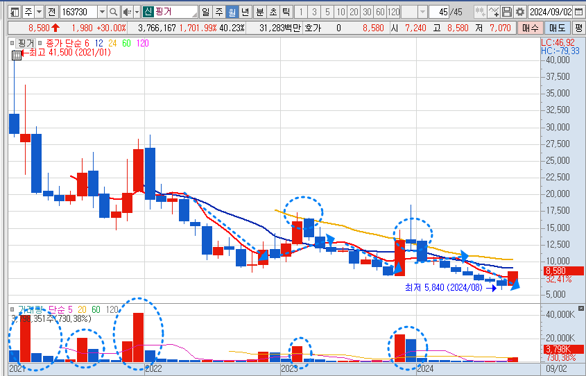 핑거 월봉 차트 분석