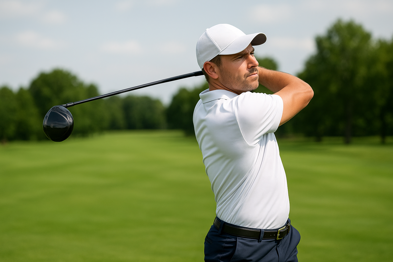 골프 드라이버 우 도그렉 연습 스윙하는 모습