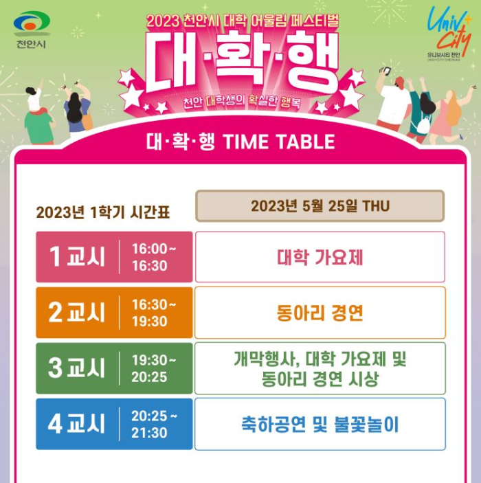 천안시대학어울림페스티벌대확행일정표