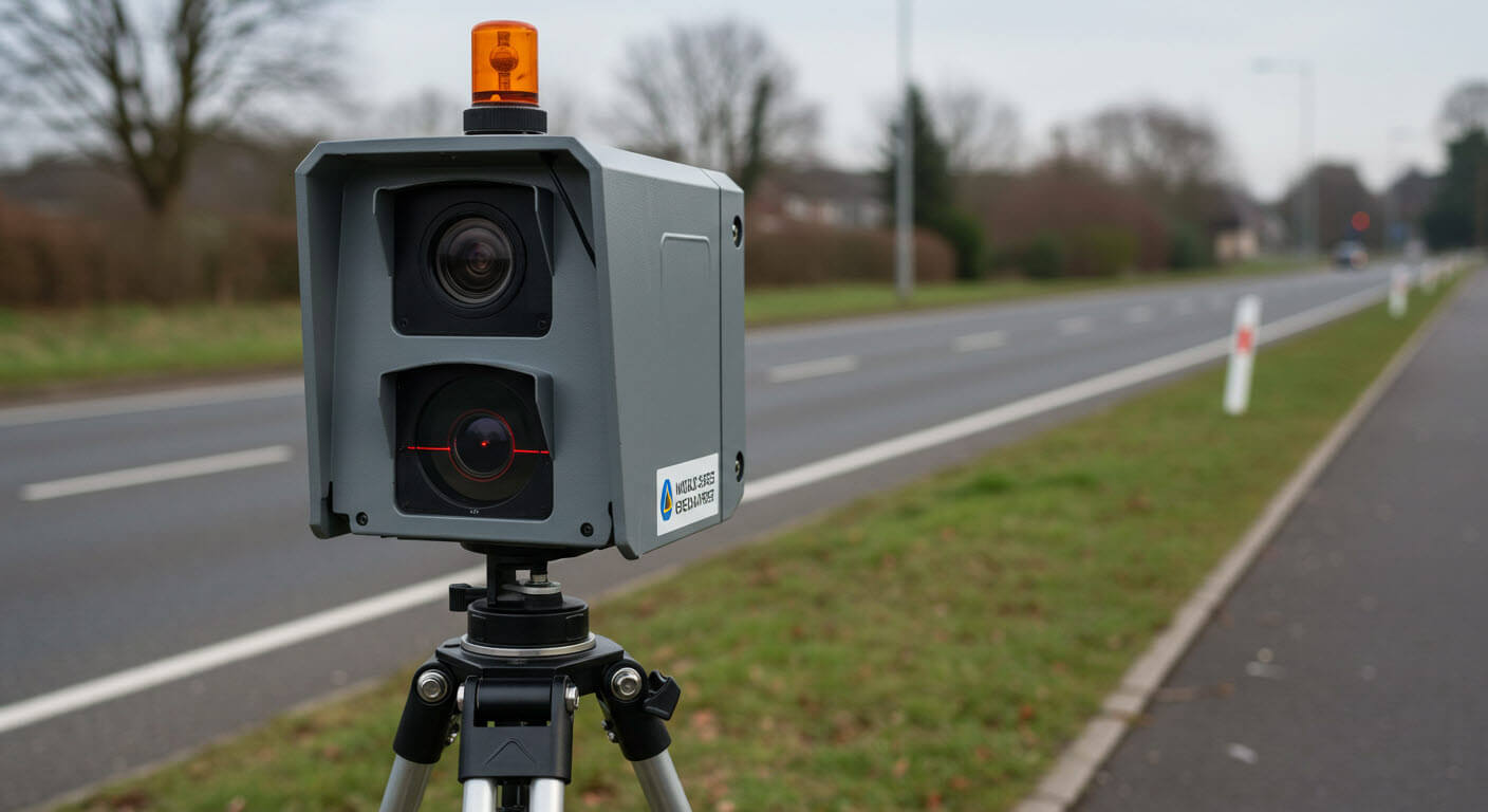이동식과속단속카메라가 도로를 찍고있다