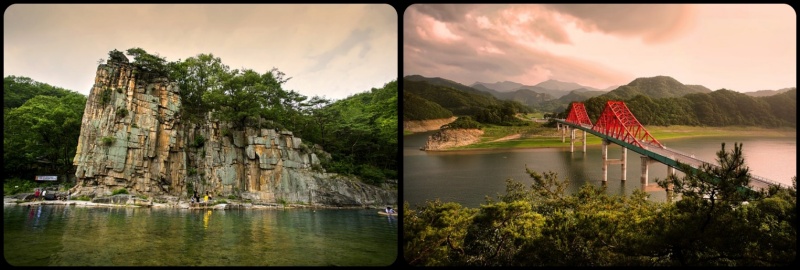 사인암과 옥순봉 사진입니다.