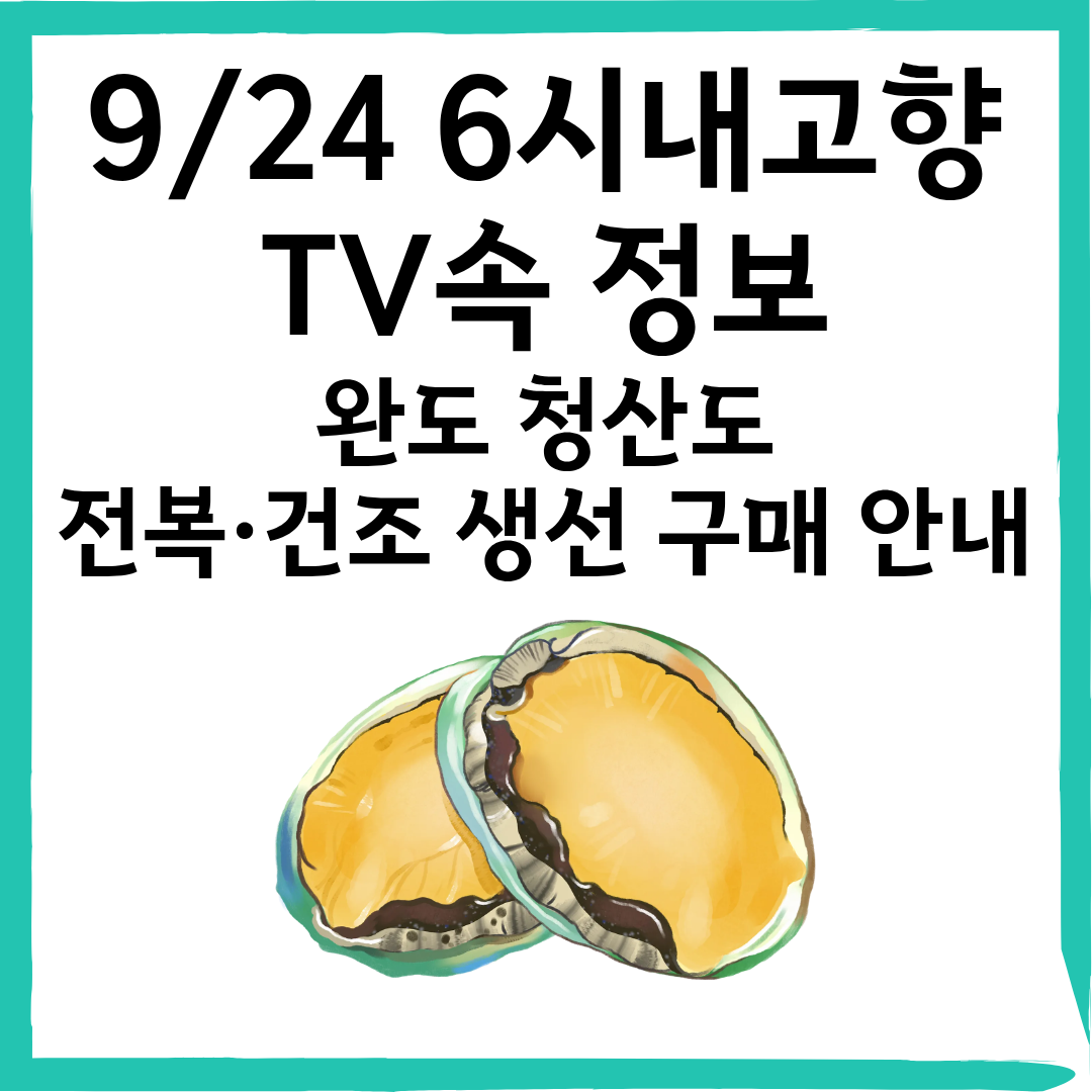 6시 내고향 9월 24일 방영｜완도 청산도 전복 &amp; 건조 생선 구매 안내