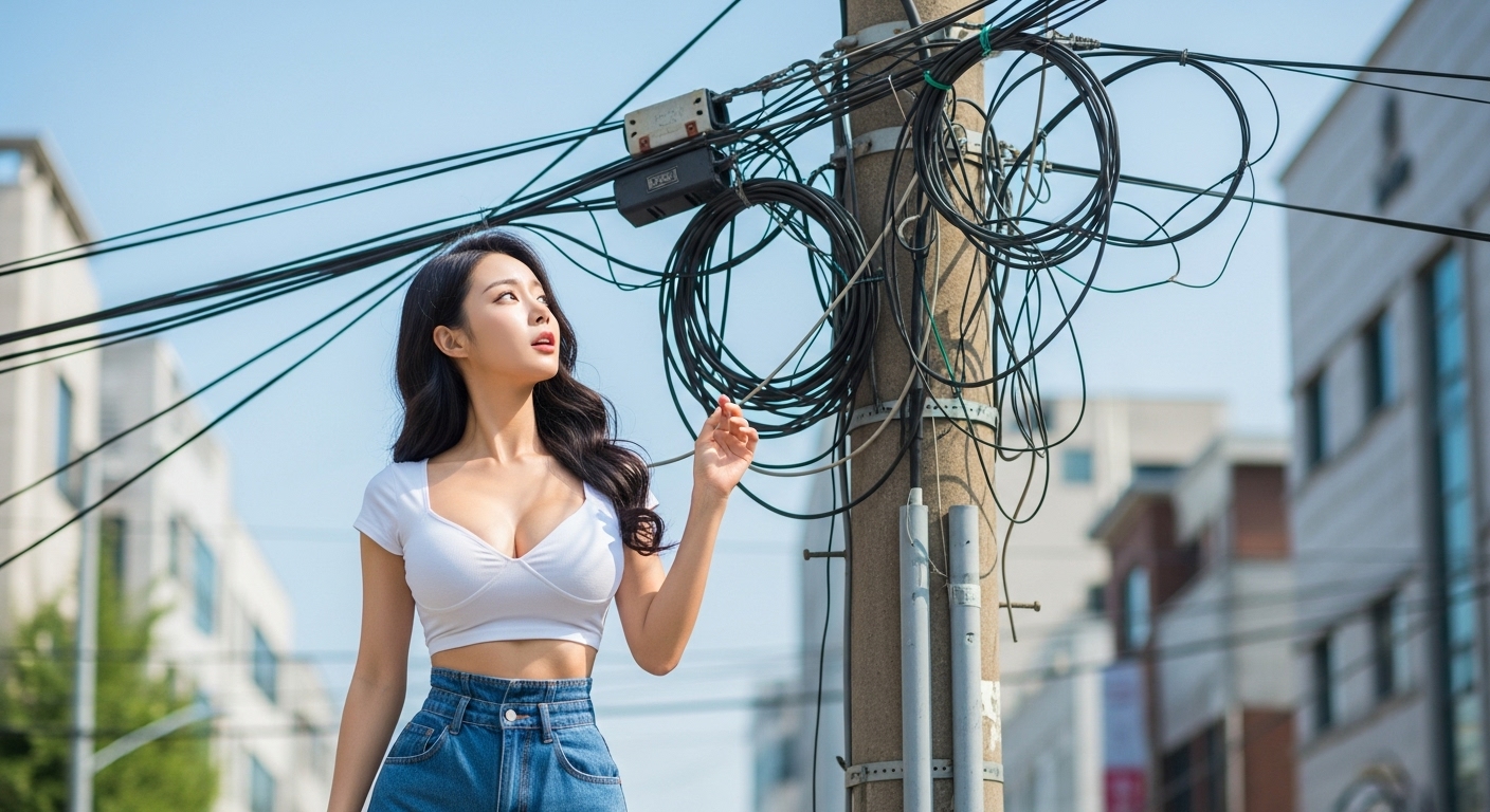 전선을 보는 여성