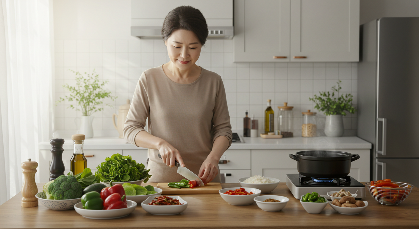 건강식 밥상을 준비하는 여성