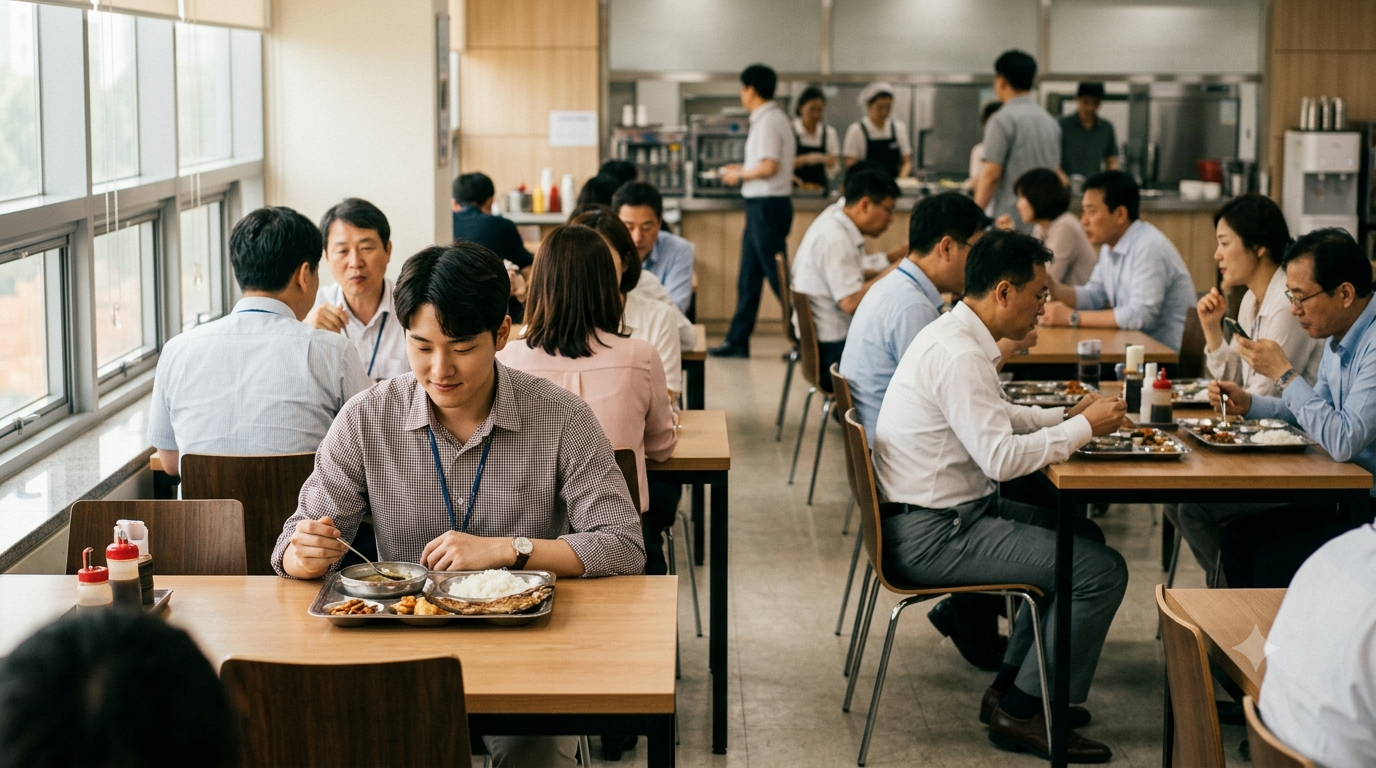 식당에서 혼자 밥을 먹는 모습