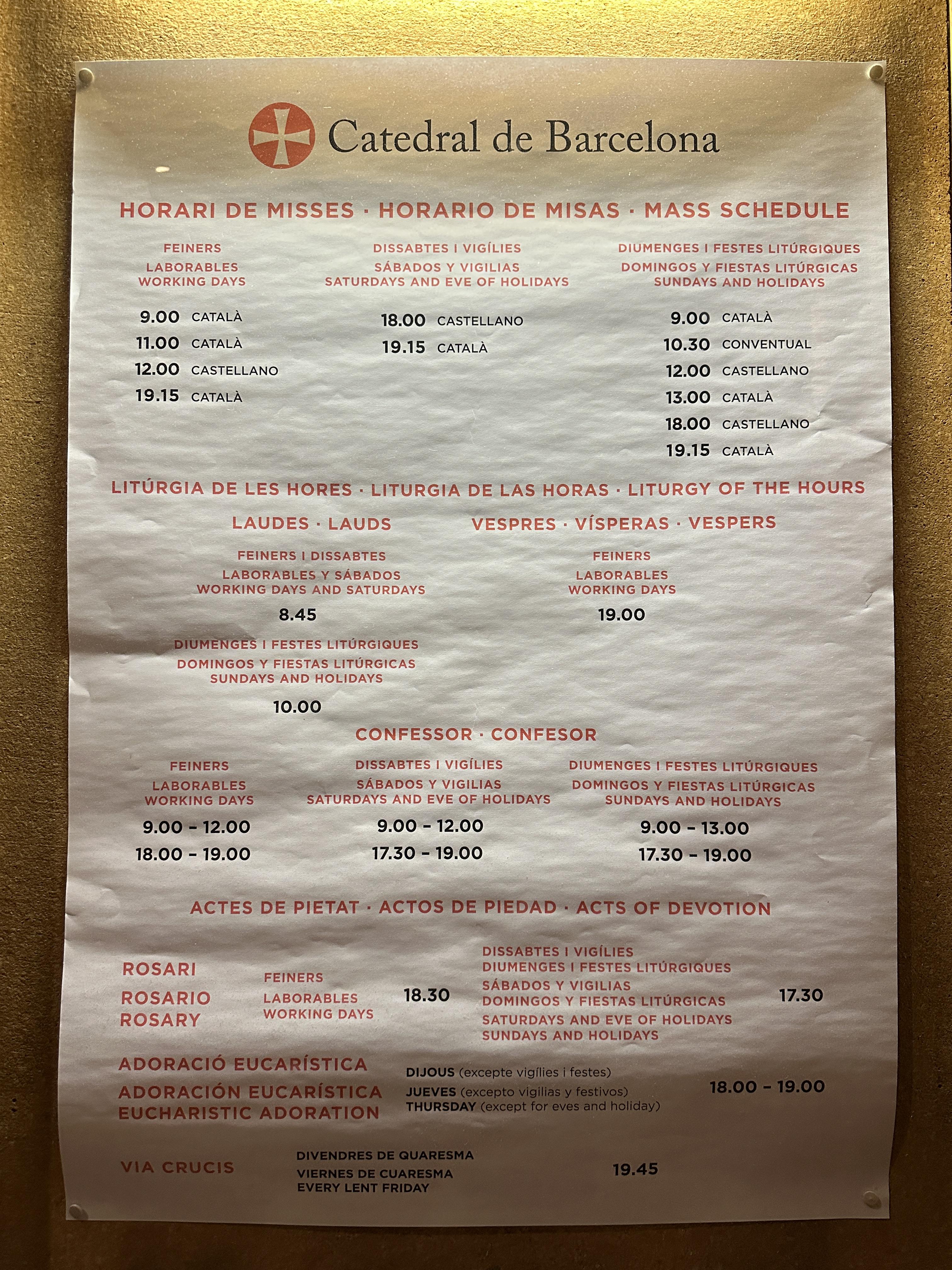 바르셀로나 대성당 운영시간