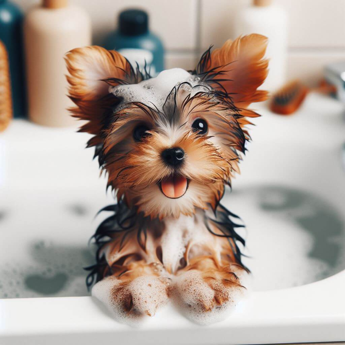 목욕하는 요크셔 테리어