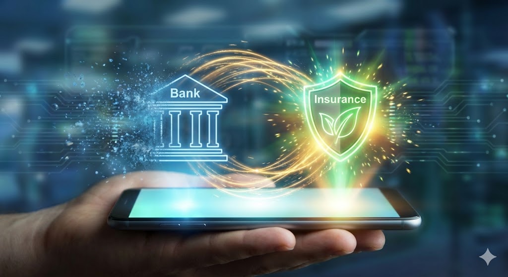 스마트폰 화면에서 은행 앱을 종료하고 생명보험사 연금 앱으로 전환하는 역동적인 모습