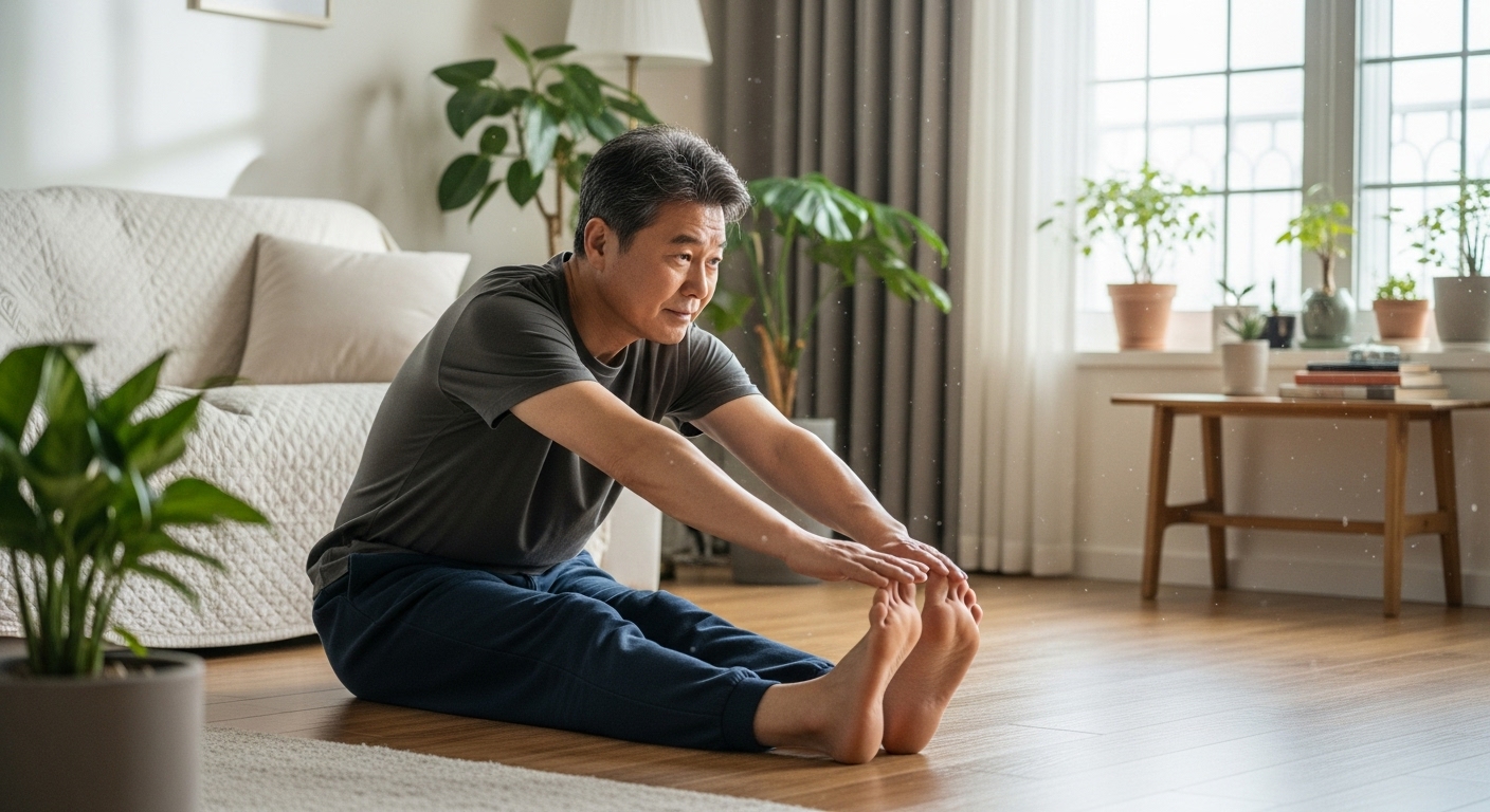 남성 집에서 스트레칭