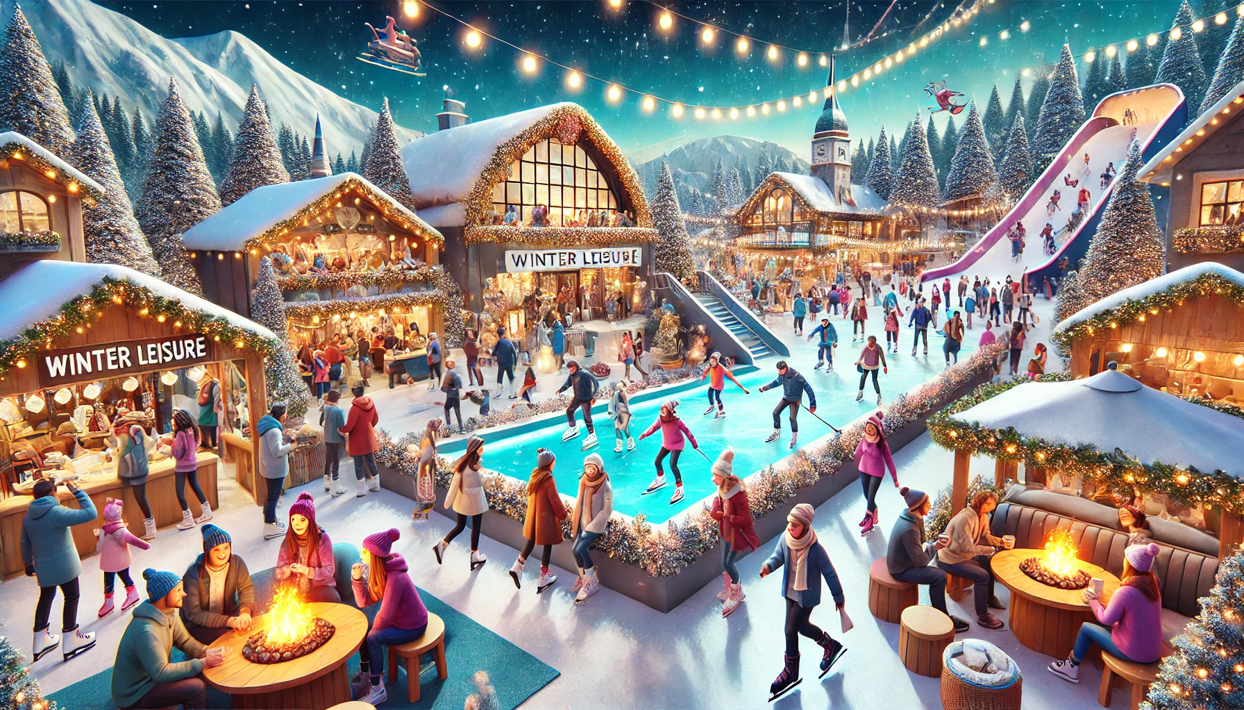 겨울 레저 스포츠 즐기고 있는 사람들의 모습