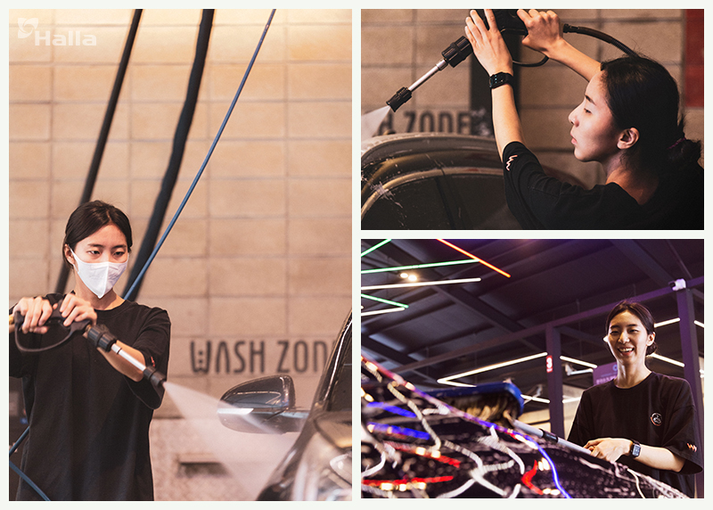 손 세차를 즐기는 강하늘 연구원 모습 이미지