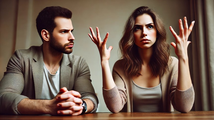 여성의 감정을 읽는 중인 남성의 사진