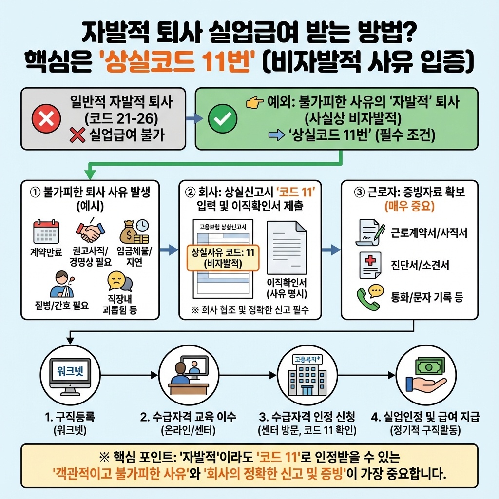 상실코드 11번(개인사정 자진퇴사) 관련 안내 이미지