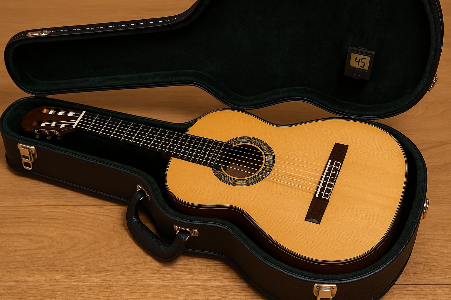 하드케이스에서 습도 관리중인 클래식 기타