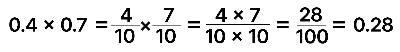 0.4와 0.7의 곱을 분수를 이용하여 풀이함.