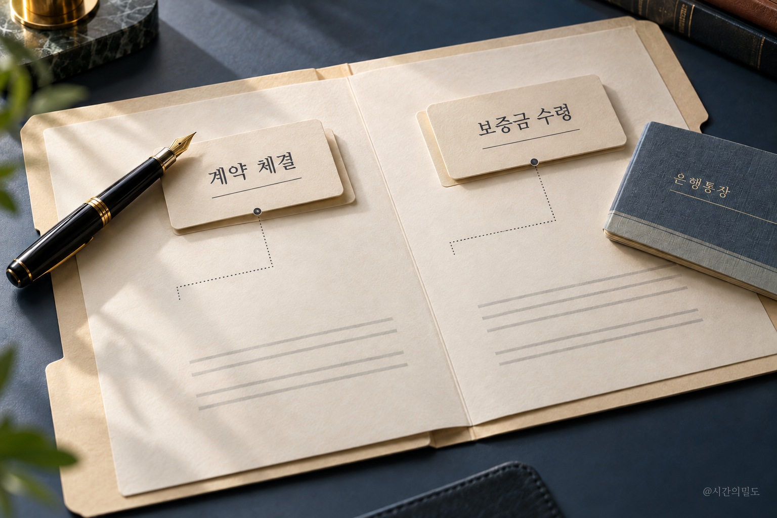 계약 체결과 보증금 수령 권한을 분리해 보여주는 입체 설명 그림