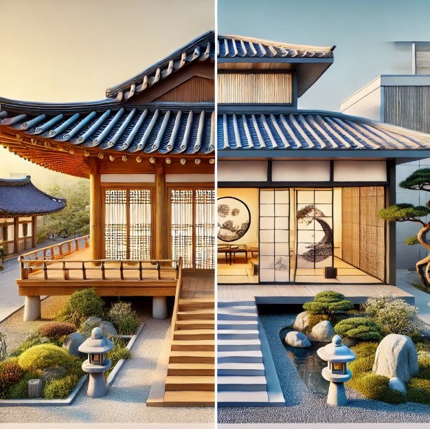한국과 일본 건축 비교 사진