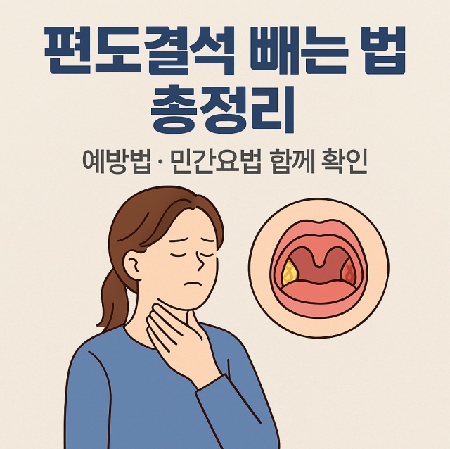 편도결석 빼는 법과 예방법, 민간요법을 한눈에 정리한 대표 이미지로 구강 건강 관리와 생활 습관 개선을 강조한 그림