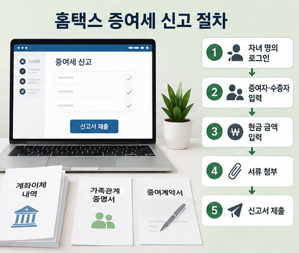 홈택스 자녀 증여세 신고 방법과 현금 증여 제출 절차
