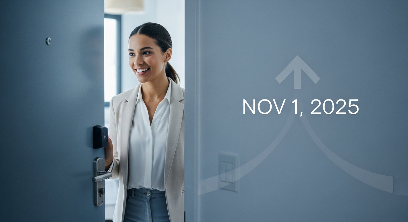 청년이 청년 주거 지원을 받은 집에 문을 열고 들어가는 이미지