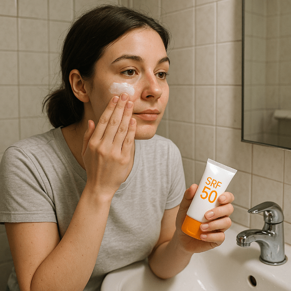 선크림을 바르고 있는 모습