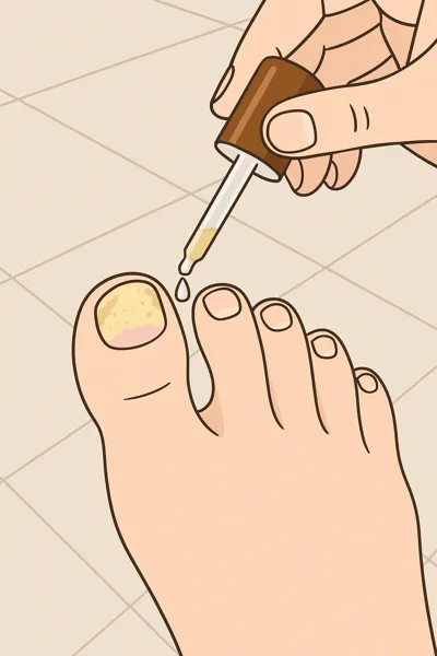 발톱에 무좀약 떨어뜨리는 장면