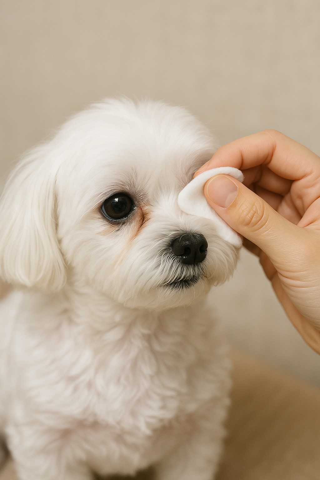 말티즈 눈곱 닦아주는 장면