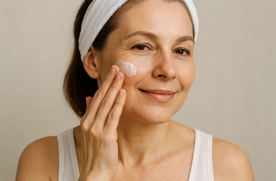 피부 관리하는 여성 사진