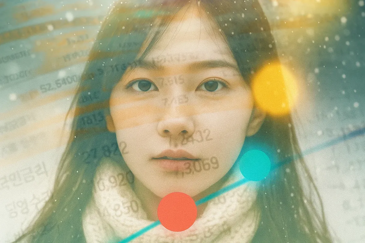 재무 데이터와 얼굴의 이중 노출 이미지