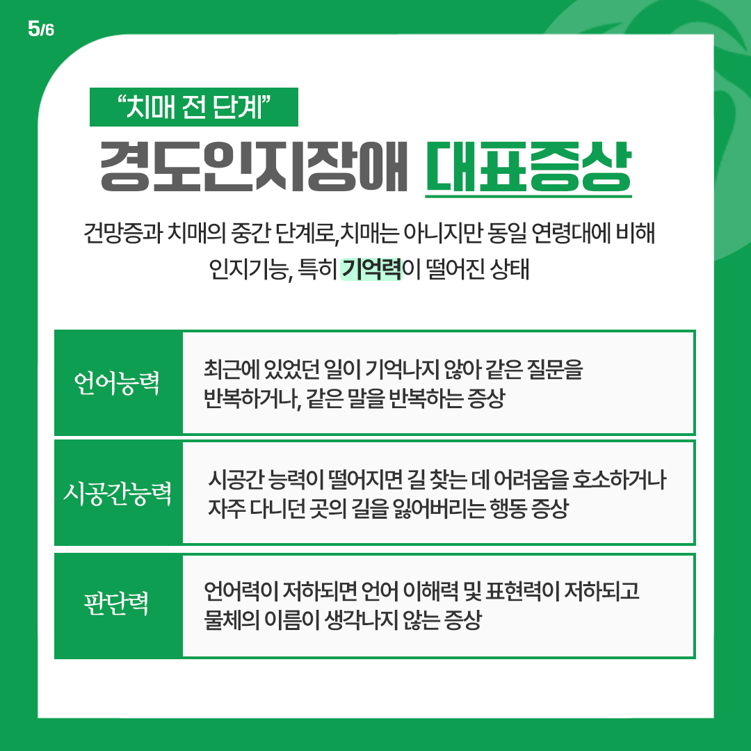경도인지장애 대표증상
