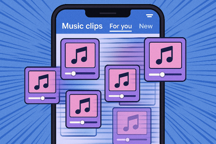 추천 알고리즘에 따라 재배열되는 음악 클립 UI 이미지