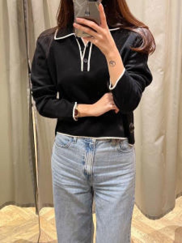 앤아더스토리즈 여성 카라넥 콘트라스트 라인 니트 스웨터