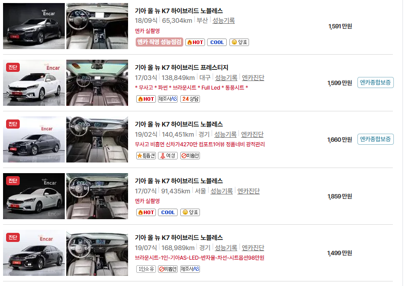 기아 K7 중고차 가격 시세표 유지비