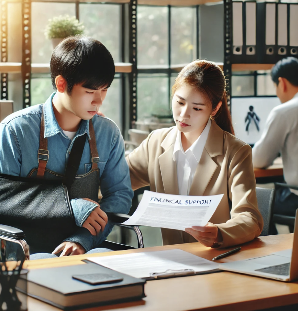 산재보험 청구서 작성 중인 근로자