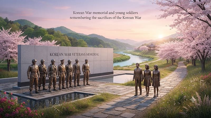 <img src="Korean-War-memorial-and-young-soldiers-remembering-the-sacrifices-of-the-Korean-War.jpg" alt="추천 이미지: 한국전쟁 당시 국군 또는 추모와 관련된 역사 사진">